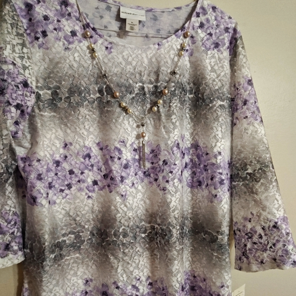 Alfred Dunner Purple and Gray Blouse